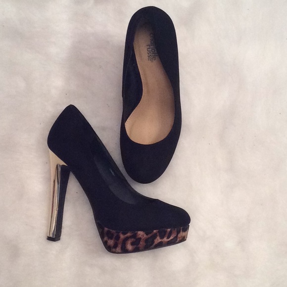 Charlotte Russe Shoes - Charlotte Russe Black Gold Leopard Heels 8